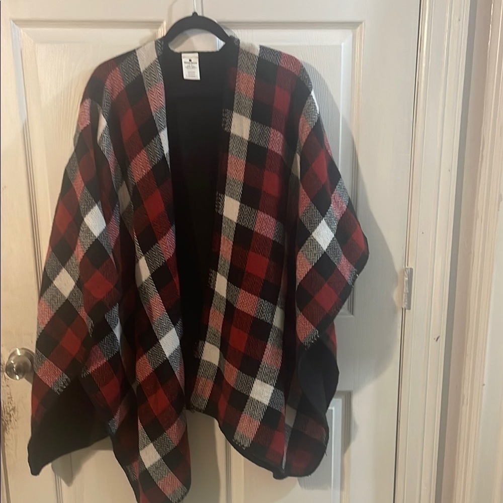 Woolrich Checkered Red and Black Poncho